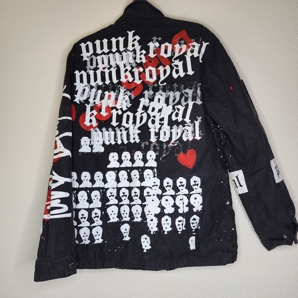 Punk Royal Black Print Custom Archive Graphic Denim Jacket M - Picture 3 of 5
